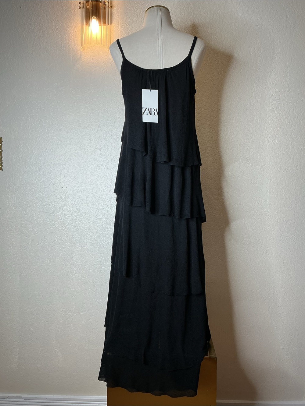 Zara Black Tiered Maxi Dress with Spaghetti Straps